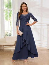 Striking Illusion Half Sleeves Appliques Ruched Mother Of The Bride Dresses