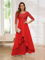 Striking Illusion Half Sleeves Appliques Ruched Mother Of The Bride Dresses