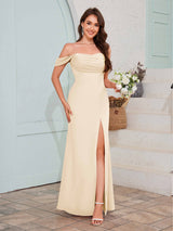 Striking Off The Shoulder Slit Long Chiffon Bridesmaid Dresses