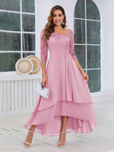 Stunning A-Line Half Sleeves Appliques High-Low Mother Of The Bride Dresses
