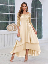Stunning A-Line Half Sleeves Appliques High-Low Mother Of The Bride Dresses