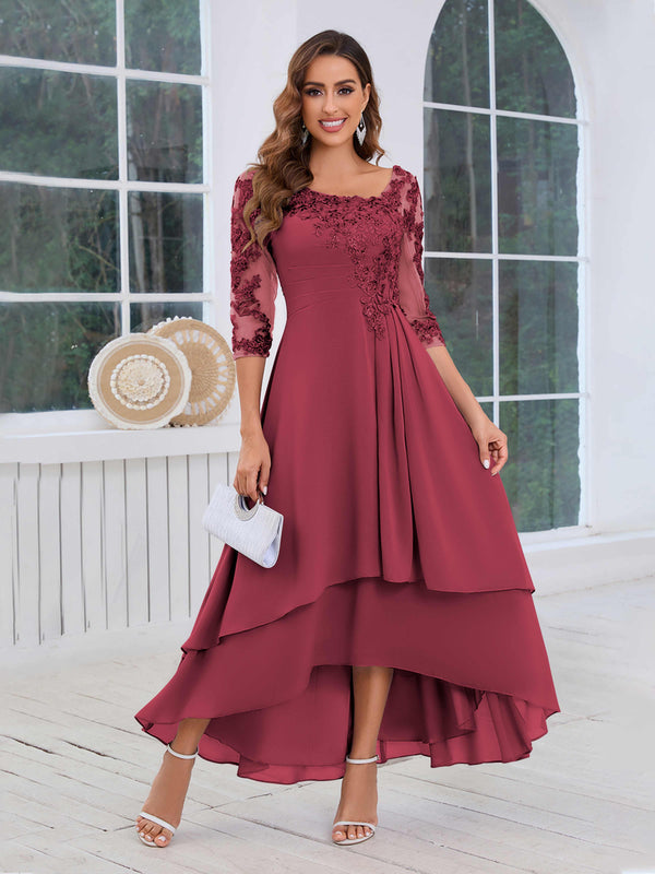 Cinnamon Rose Stunning A-Line Half Sleeves Appliques High-Low Mother Of The Bride Dresses