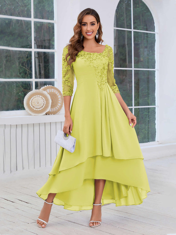 Daffodil Stunning A-Line Half Sleeves Appliques High-Low Mother Of The Bride Dresses
