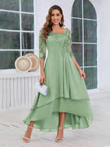 Stunning A-Line Half Sleeves Appliques High-Low Mother Of The Bride Dresses