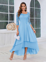 Stunning A-Line Half Sleeves Appliques High-Low Mother Of The Bride Dresses
