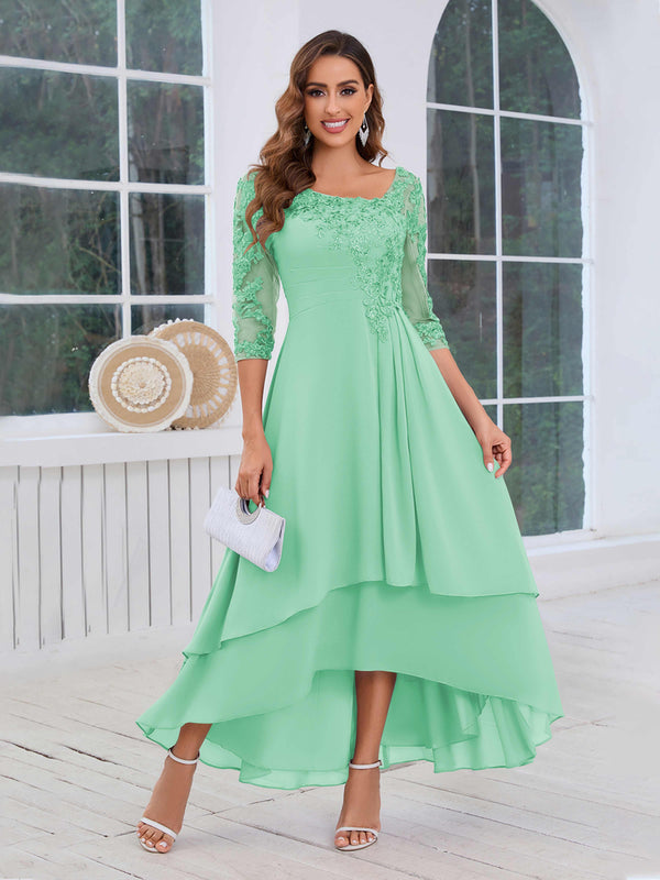Mint Green Stunning A-Line Half Sleeves Appliques High-Low Mother Of The Bride Dresses