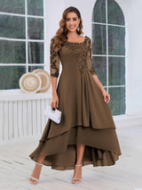 Stunning A-Line Half Sleeves Appliques High-Low Mother Of The Bride Dresses