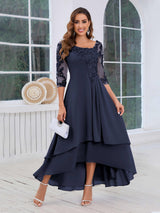 Stunning A-Line Half Sleeves Appliques High-Low Mother Of The Bride Dresses