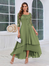 Stunning A-Line Half Sleeves Appliques High-Low Mother Of The Bride Dresses