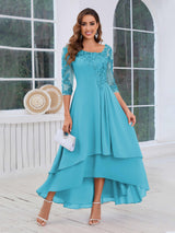 Stunning A-Line Half Sleeves Appliques High-Low Mother Of The Bride Dresses