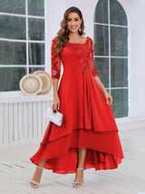 Stunning A-Line Half Sleeves Appliques High-Low Mother Of The Bride Dresses