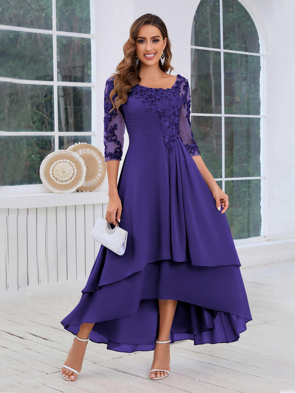 Regency Stunning A-Line Half Sleeves Appliques High-Low Mother Of The Bride Dresses