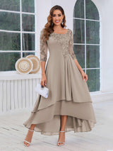 Stunning A-Line Half Sleeves Appliques High-Low Mother Of The Bride Dresses
