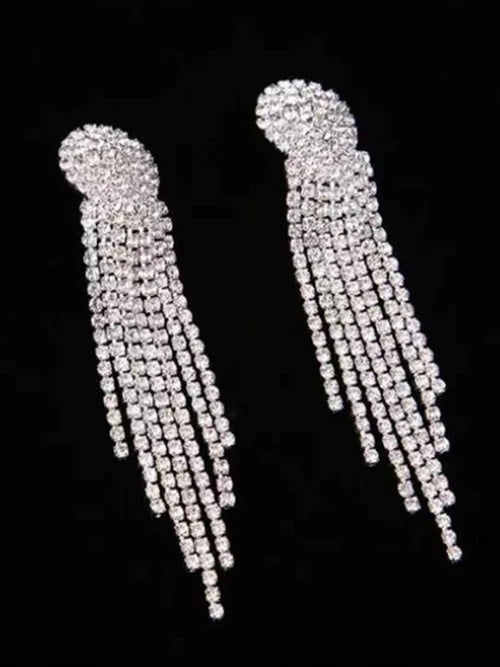 Stunning Rhinestone Tassel Earrings Long Dangle Statement Earrings for Wedding & Party