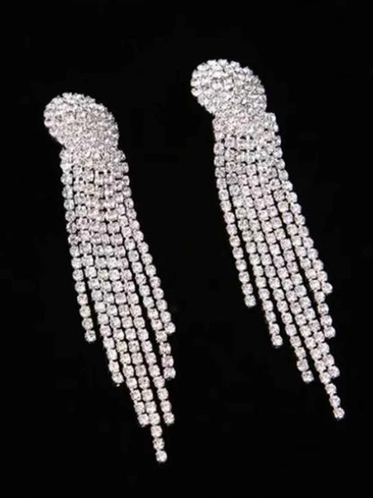 Stunning Rhinestone Tassel Earrings Long Dangle Statement Earrings for Wedding & Party