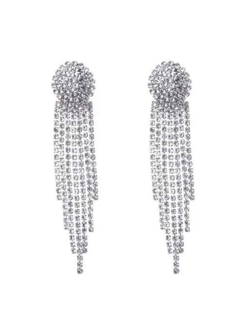 Stunning Rhinestone Tassel Earrings Long Dangle Statement Earrings for Wedding & Party