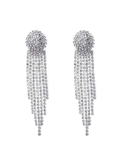 Stunning Rhinestone Tassel Earrings Long Dangle Statement Earrings for Wedding & Party