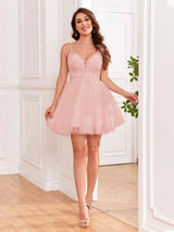 Stunning Spaghetti Straps Beading Mini Tulle Homecoming Dresses