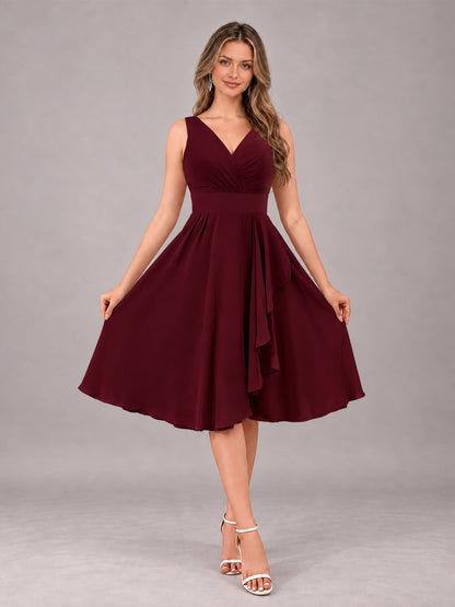 Cabernet Stylish A-Line V-Neck Knee Length Chiffon Bridesmaid Dress