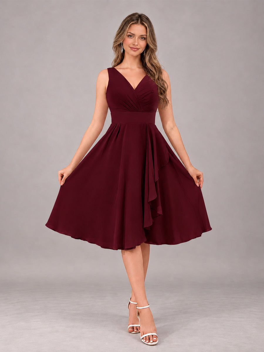 Cabernet Stylish A-Line V-Neck Knee Length Chiffon Bridesmaid Dress