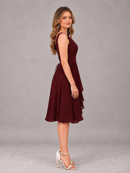 Cabernet Stylish A-Line V-Neck Knee Length Chiffon Bridesmaid Dress