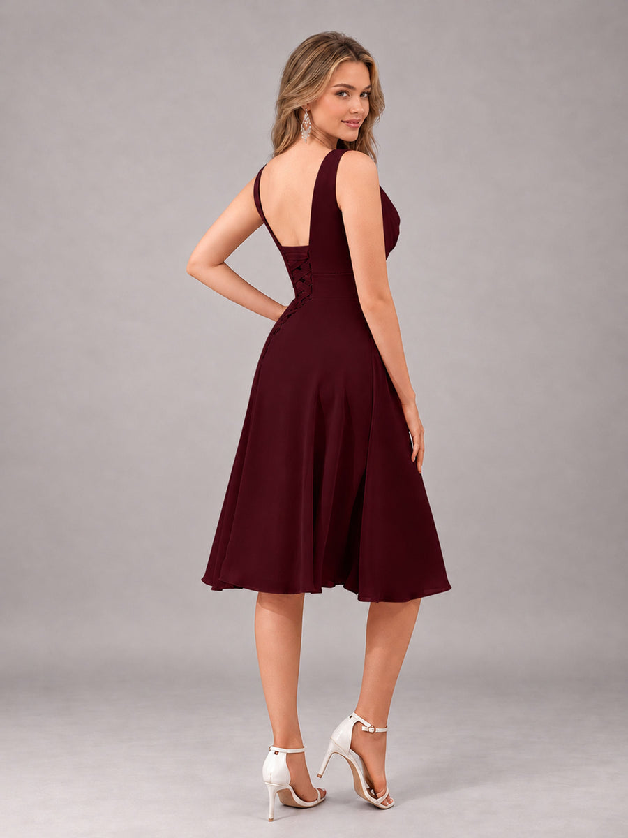 Cabernet Stylish A-Line V-Neck Knee Length Chiffon Bridesmaid Dress