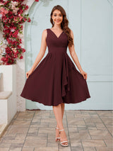 Stylish A-Line V-Neck Knee Length Chiffon Bridesmaid Dresses