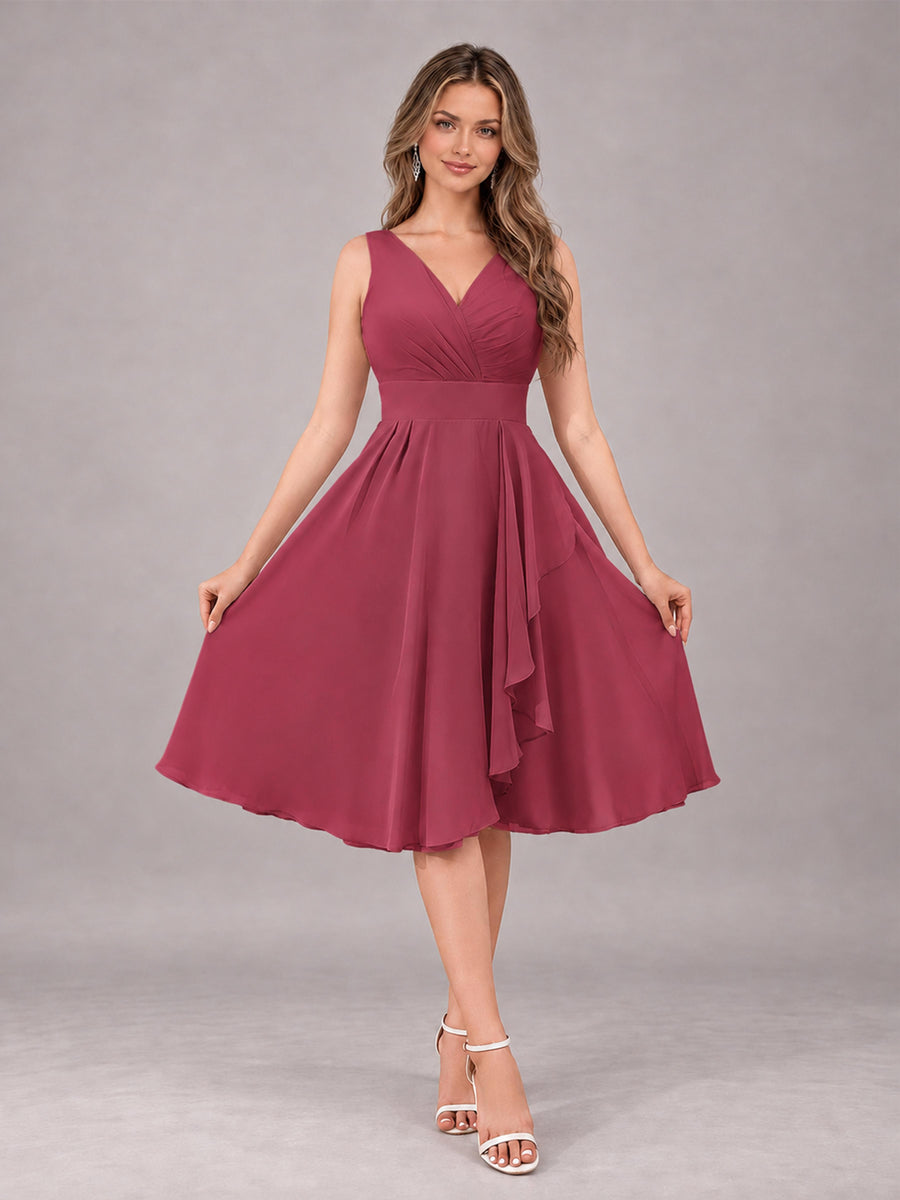 Cinnamon Rose Stylish A-Line V-Neck Knee Length Chiffon Bridesmaid Dress
