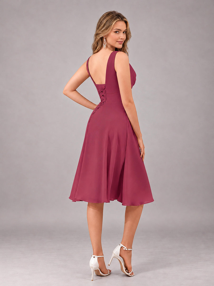 Cinnamon Rose Stylish A-Line V-Neck Knee Length Chiffon Bridesmaid Dress