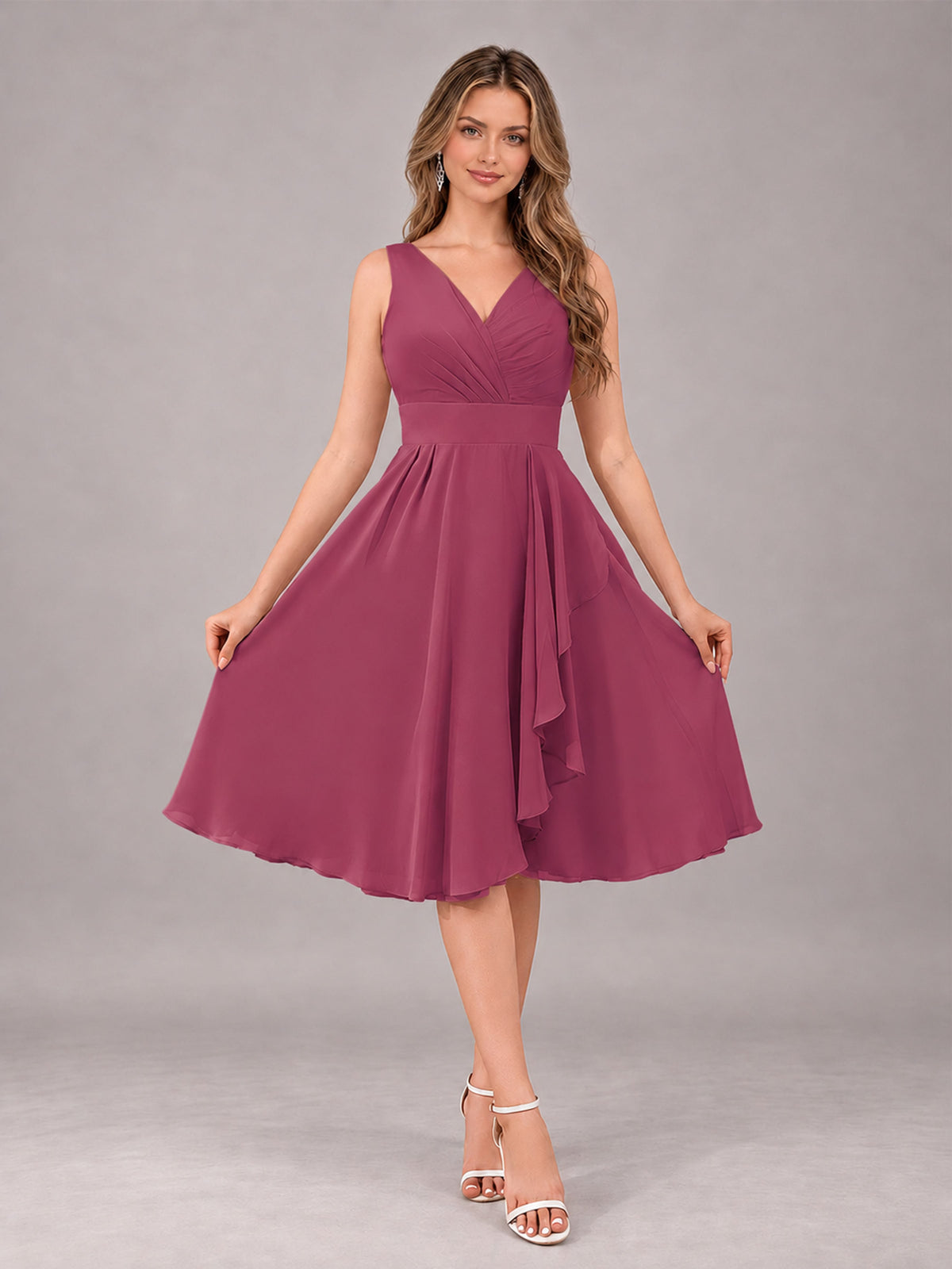 Desert Rose Stylish A-Line V-Neck Knee Length Chiffon Bridesmaid Dress