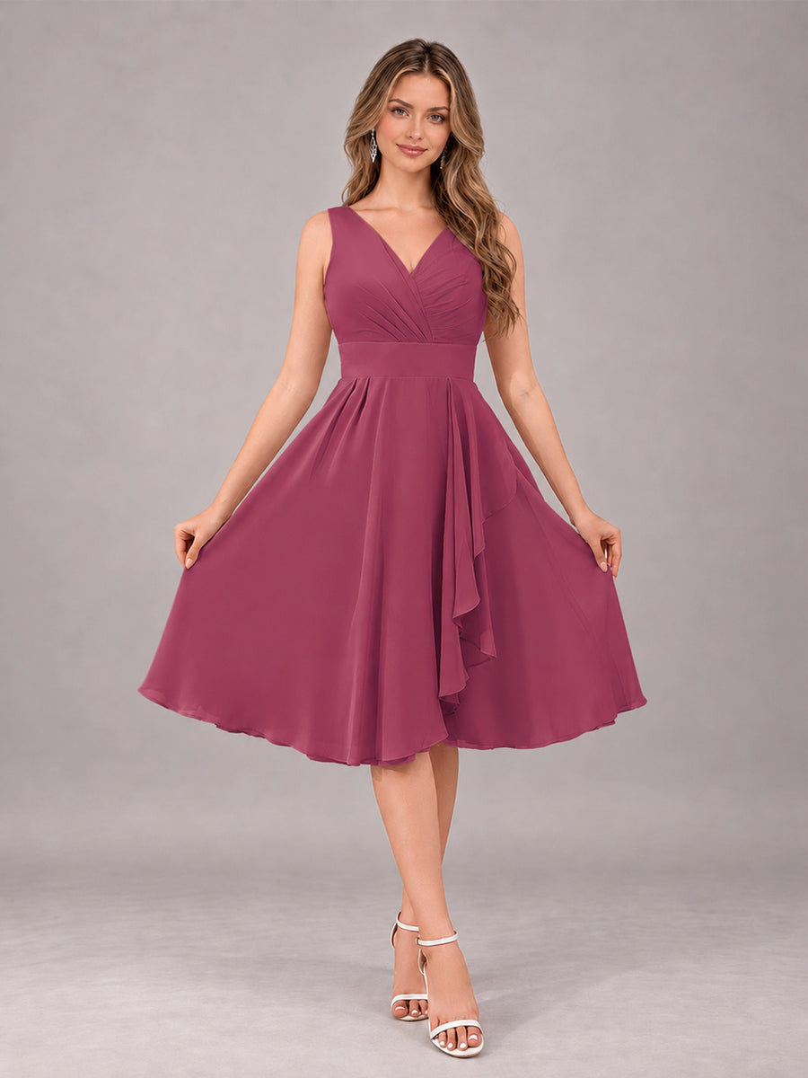 Desert Rose Stylish A-Line V-Neck Knee Length Chiffon Bridesmaid Dress