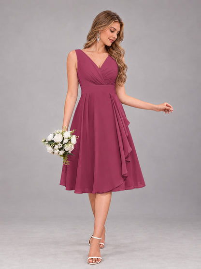 Desert Rose Stylish A-Line V-Neck Knee Length Chiffon Bridesmaid Dress