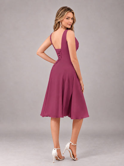 Desert Rose Stylish A-Line V-Neck Knee Length Chiffon Bridesmaid Dress