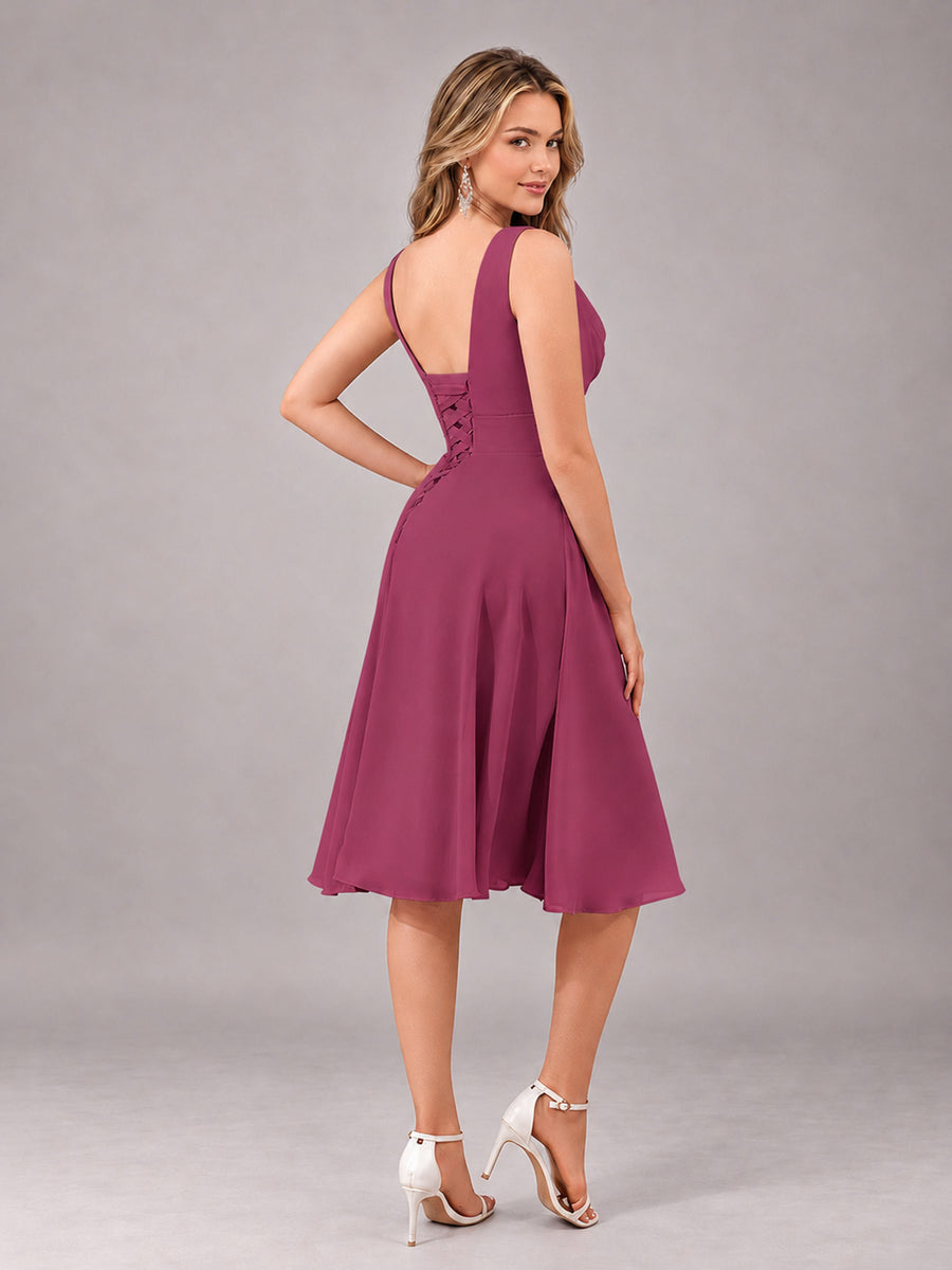 Desert Rose Stylish A-Line V-Neck Knee Length Chiffon Bridesmaid Dress