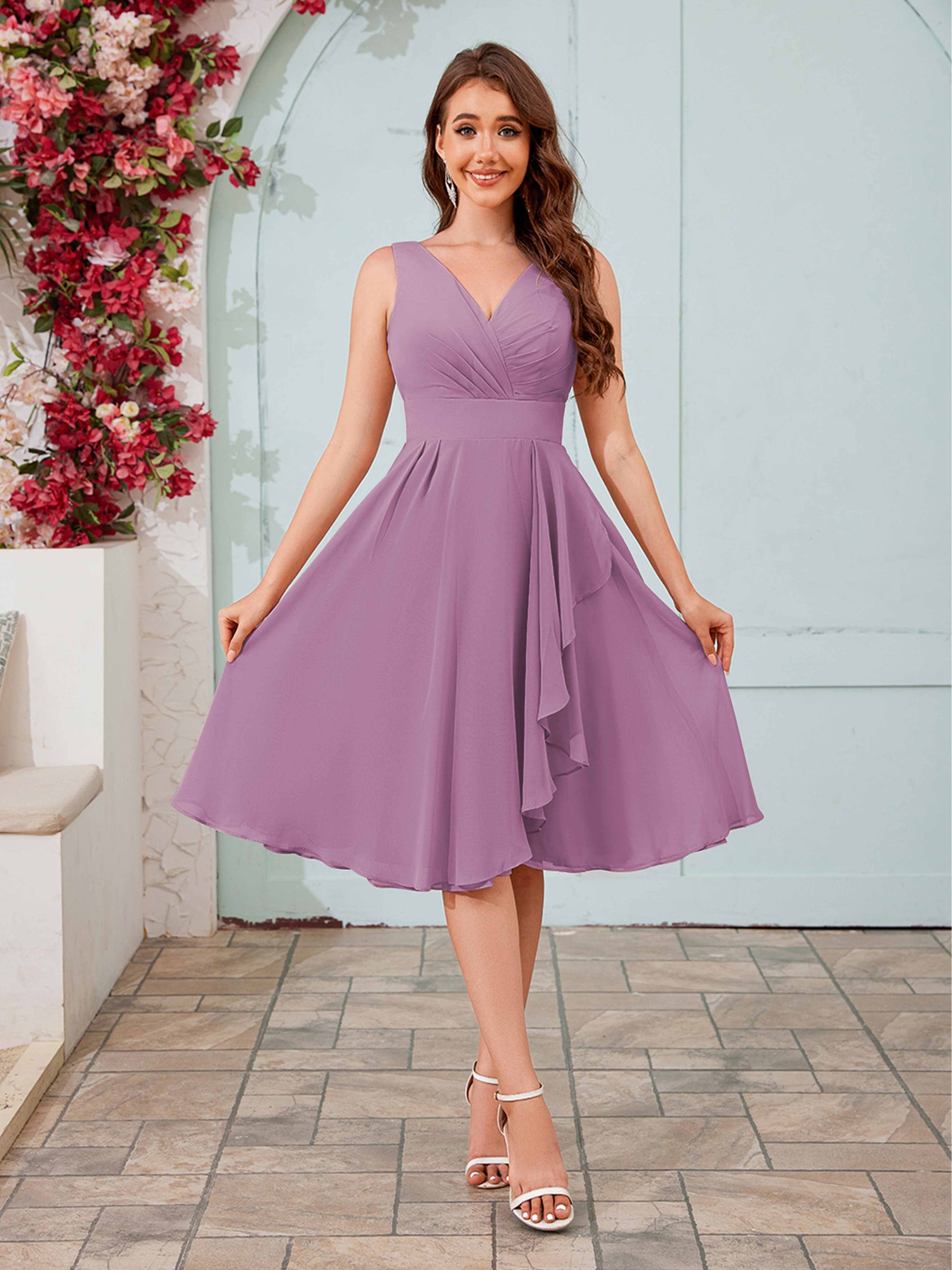 Stylish A-Line V-Neck Knee Length Chiffon Bridesmaid Dresses mollyevers.com Stylish A-Line V-Neck Knee Length Chiffon Bridesmaid Dresses mollyevers.com