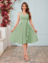 Stylish A-Line V-Neck Knee Length Chiffon Bridesmaid Dresses