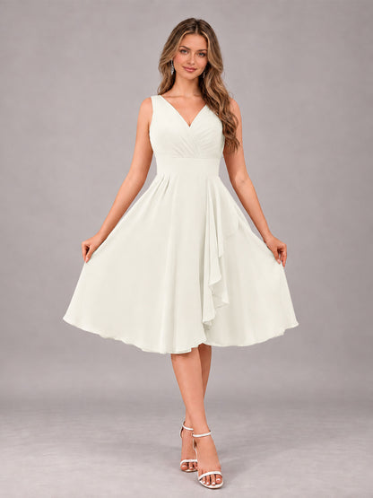 Ivory Stylish A-Line V-Neck Knee Length Chiffon Bridesmaid Dress
