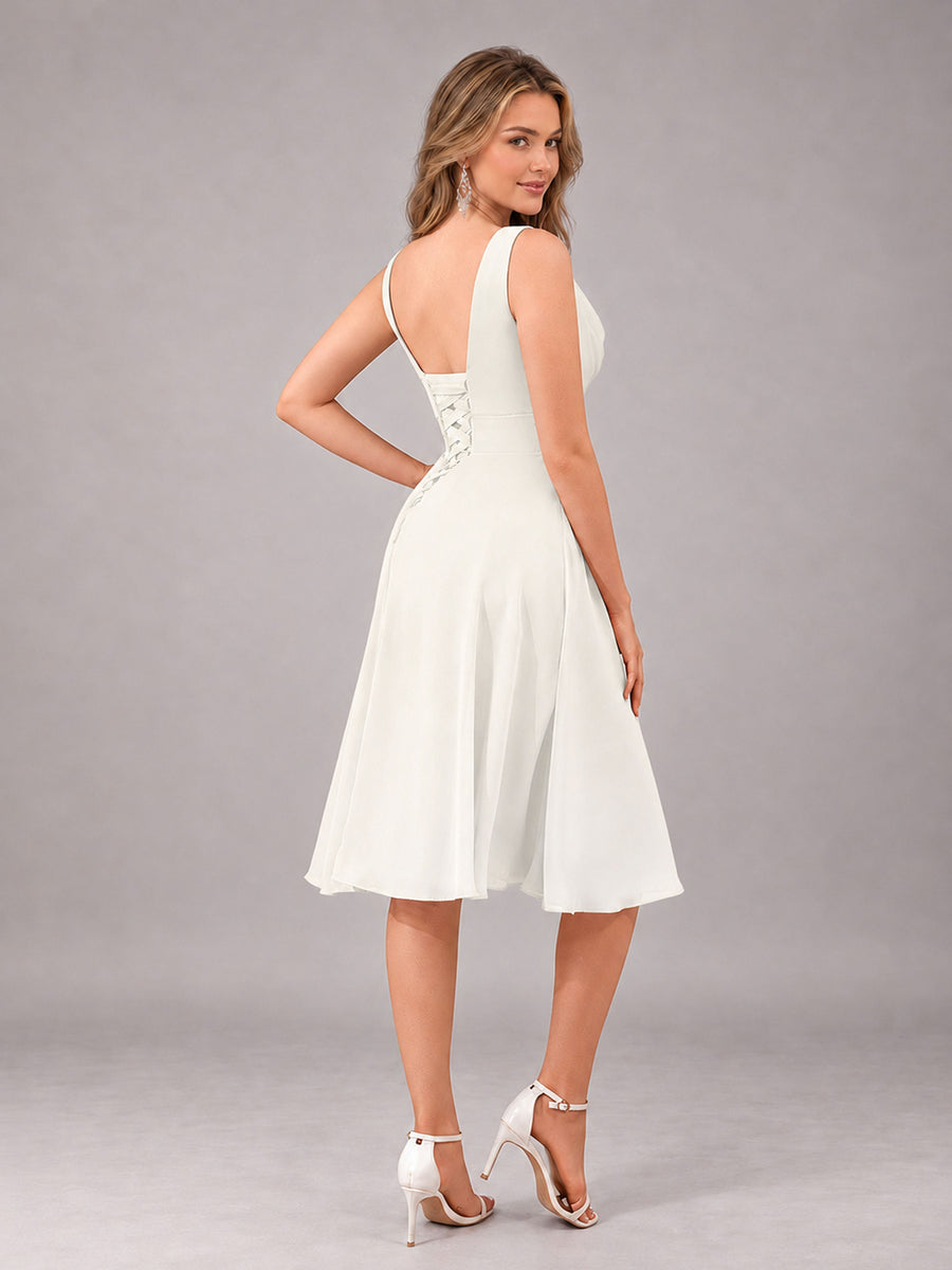 Ivory Stylish A-Line V-Neck Knee Length Chiffon Bridesmaid Dress