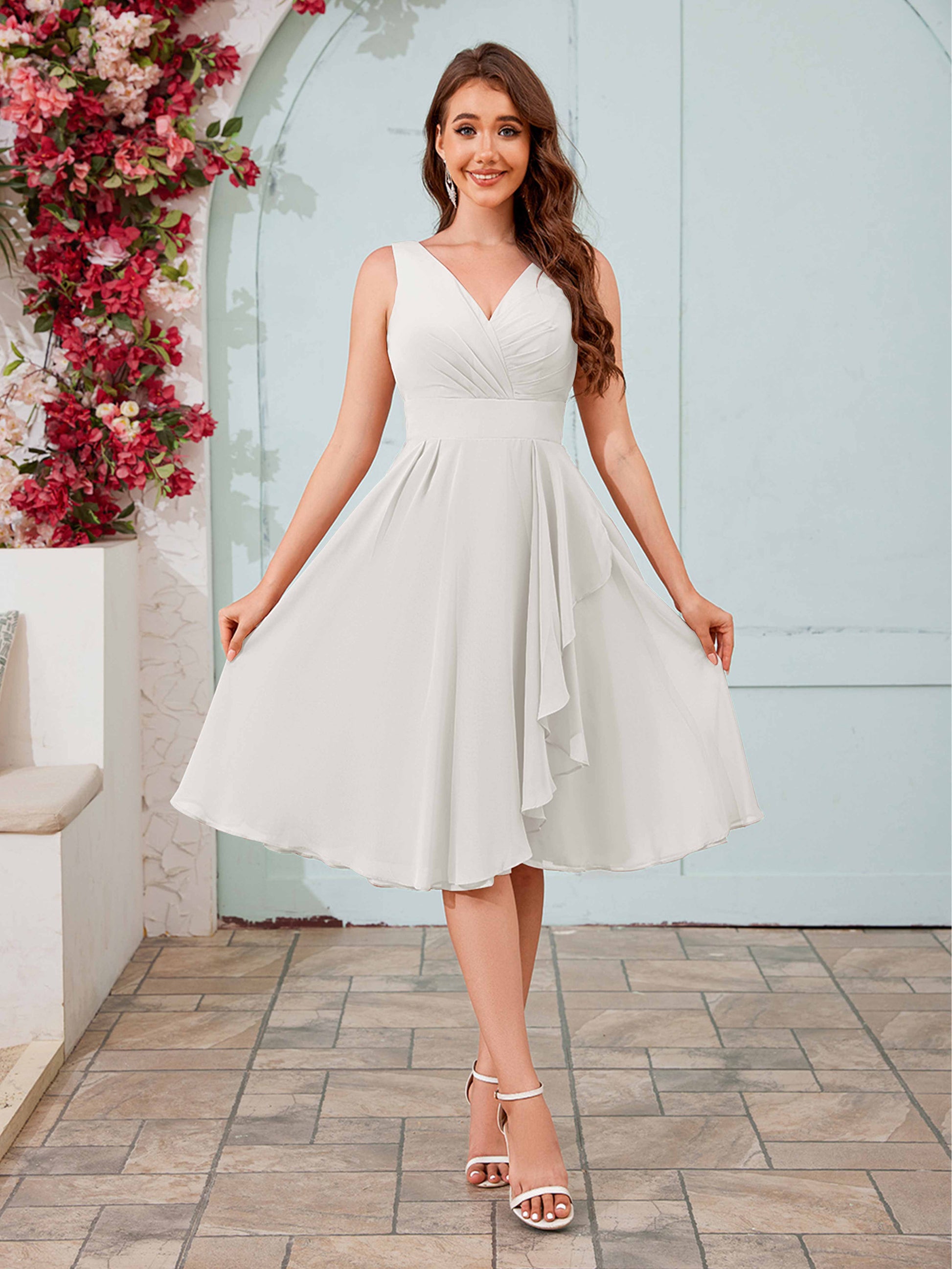 Stylish A-Line V-Neck Knee Length Chiffon Bridesmaid Dresses –