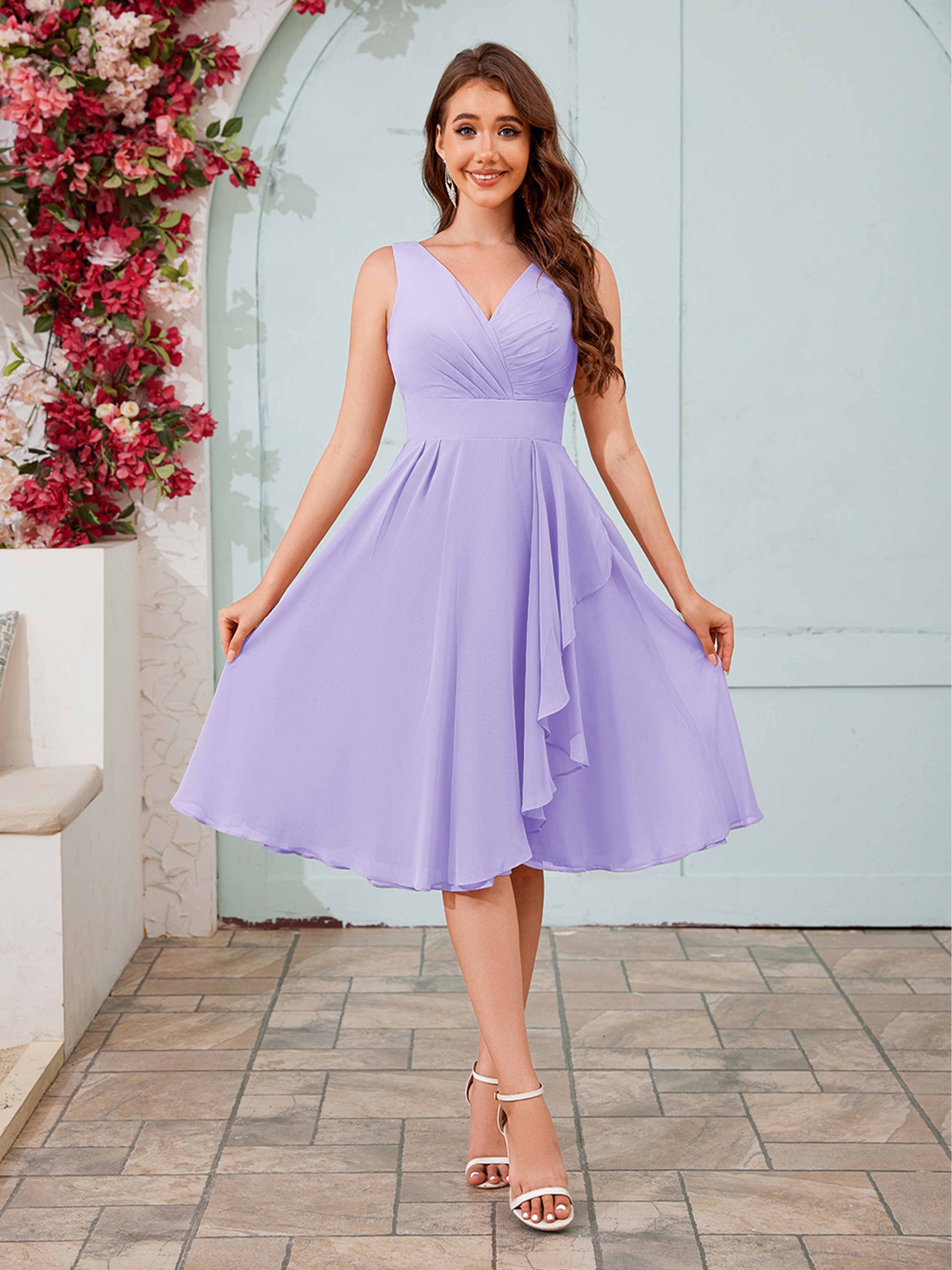 Stylish A-Line V-Neck Knee Length Chiffon Bridesmaid Dresses –