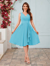 Stylish A-Line V-Neck Knee Length Chiffon Bridesmaid Dresses