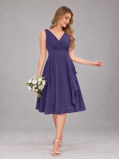 Regency Stylish A-Line V-Neck Knee Length Chiffon Bridesmaid Dress