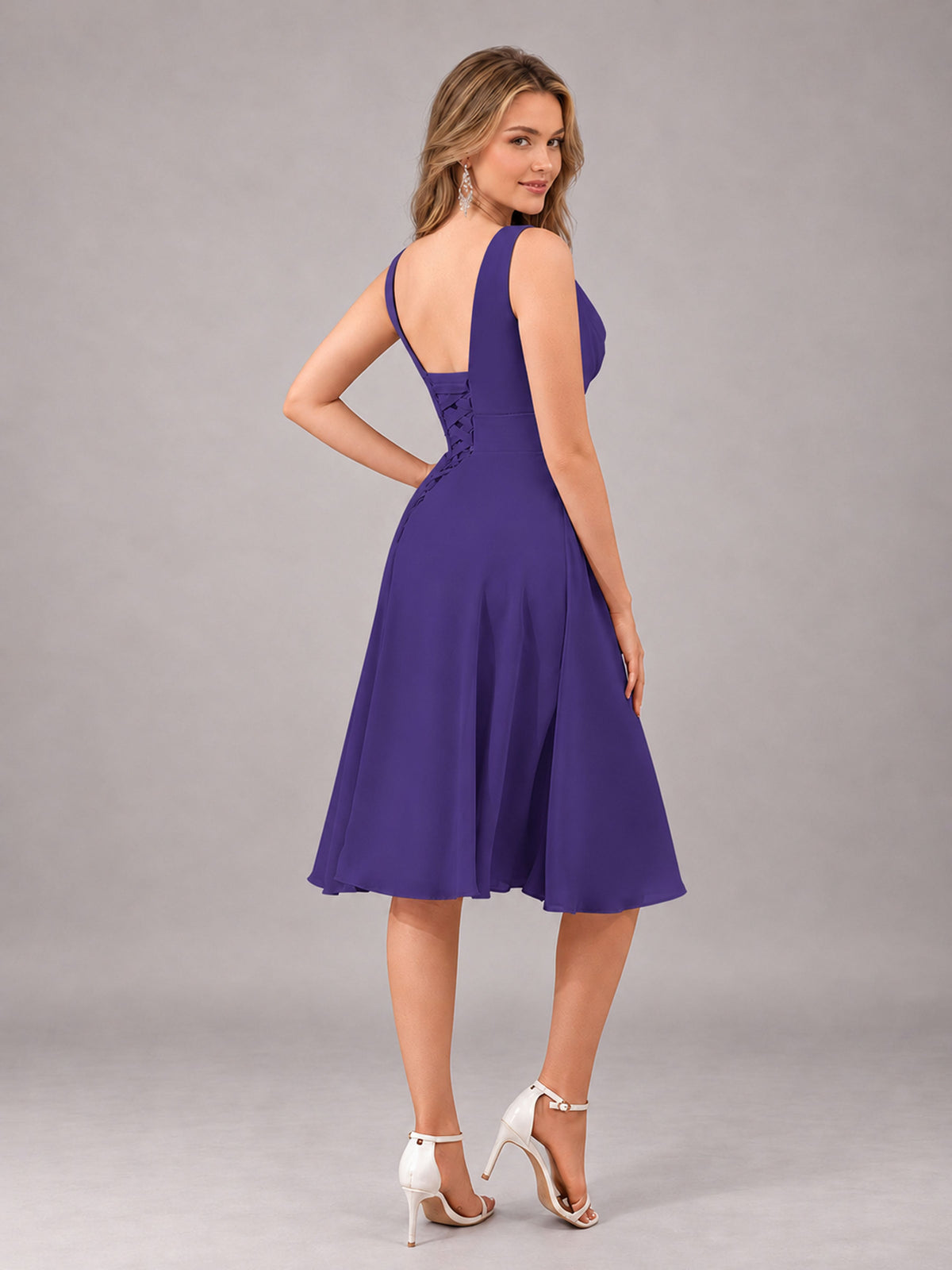 Regency Stylish A-Line V-Neck Knee Length Chiffon Bridesmaid Dress