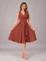 Stylish A-Line V-Neck Knee Length Chiffon Bridesmaid Dress
