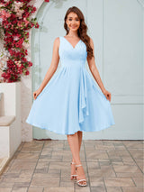 Stylish A-Line V-Neck Knee Length Chiffon Bridesmaid Dresses