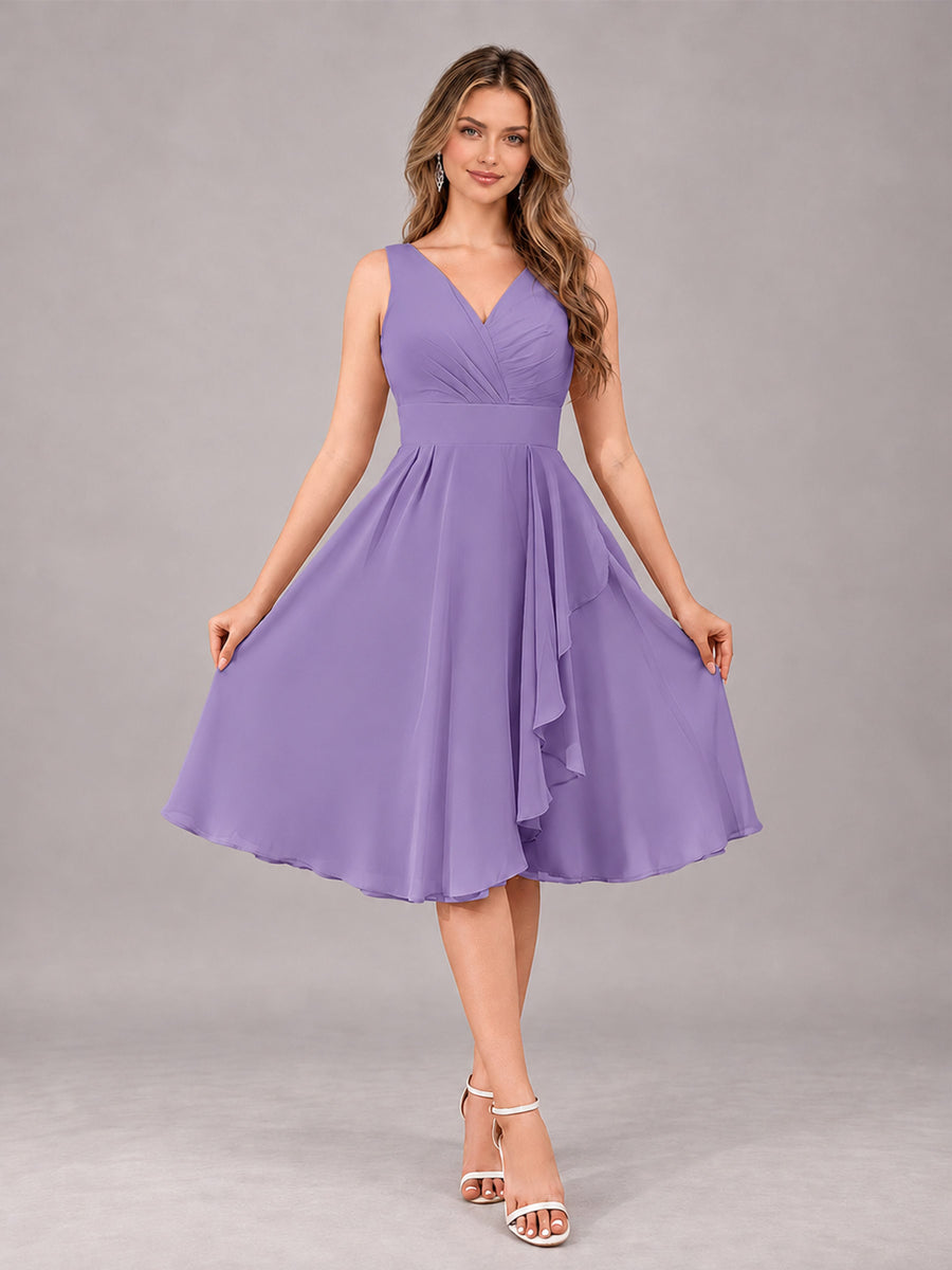 Tahiti Stylish A-Line V-Neck Knee Length Chiffon Bridesmaid Dress