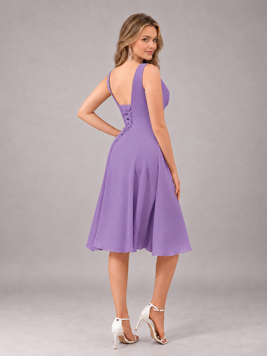 Tahiti Stylish A-Line V-Neck Knee Length Chiffon Bridesmaid Dress