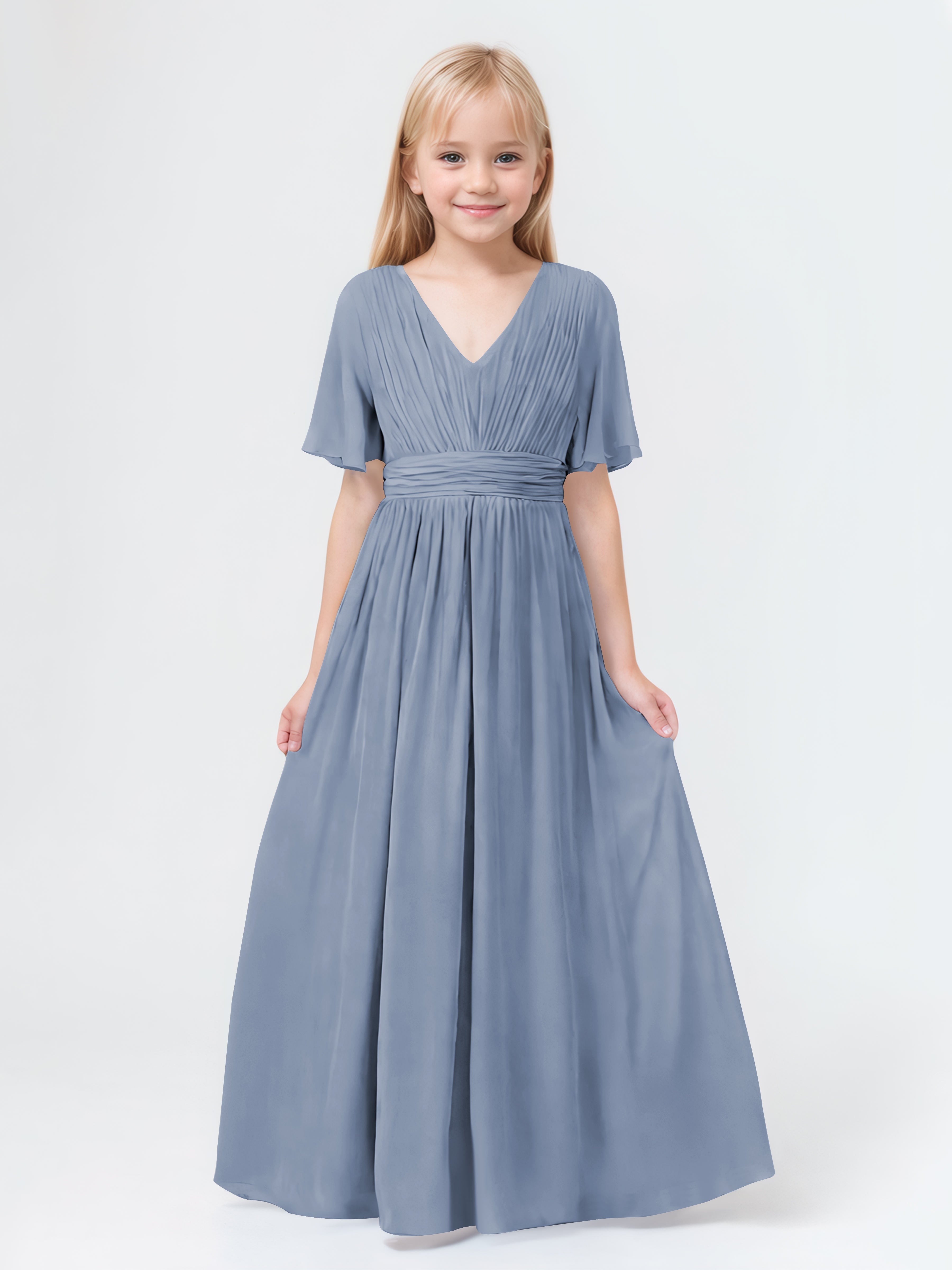 Simple Sleeveless Chiffon Junior Bridesmaid Gown Dusk
