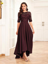Stylish Half Sleeves Appliques Chiffon Lace Mother Of The Bride Dresses