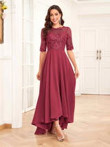 Stylish Half Sleeves Appliques Chiffon Lace Mother Of The Bride Dresses